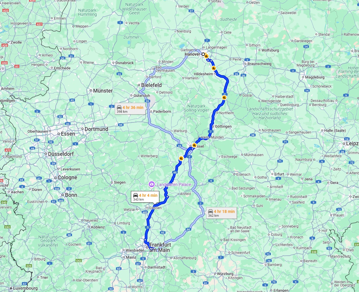 Anreise von Hannover Zu Offenbach am Main Über via A7