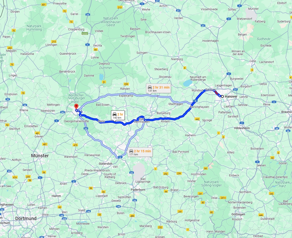 Anreise von Hannover Zu Osnabrück Über via A2 and A30