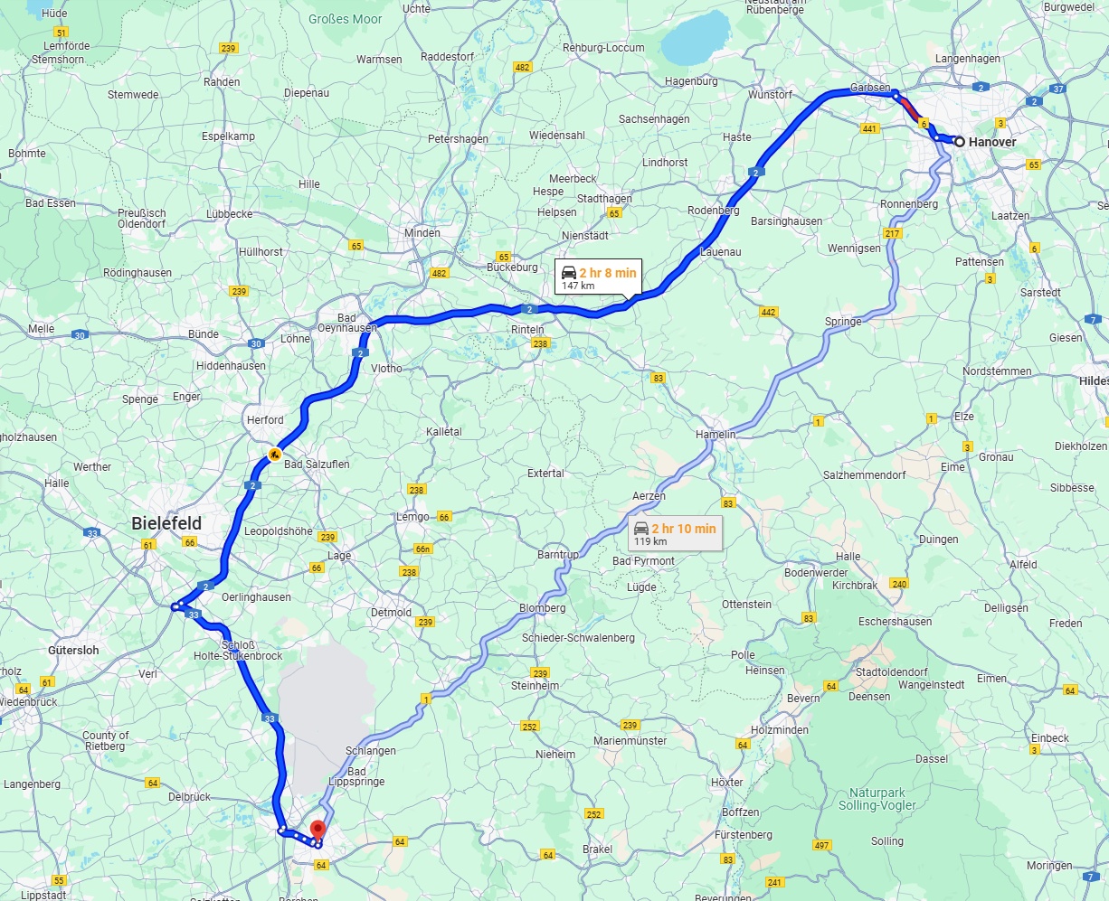 Anreise von Hannover Zu Paderborn Über via A2