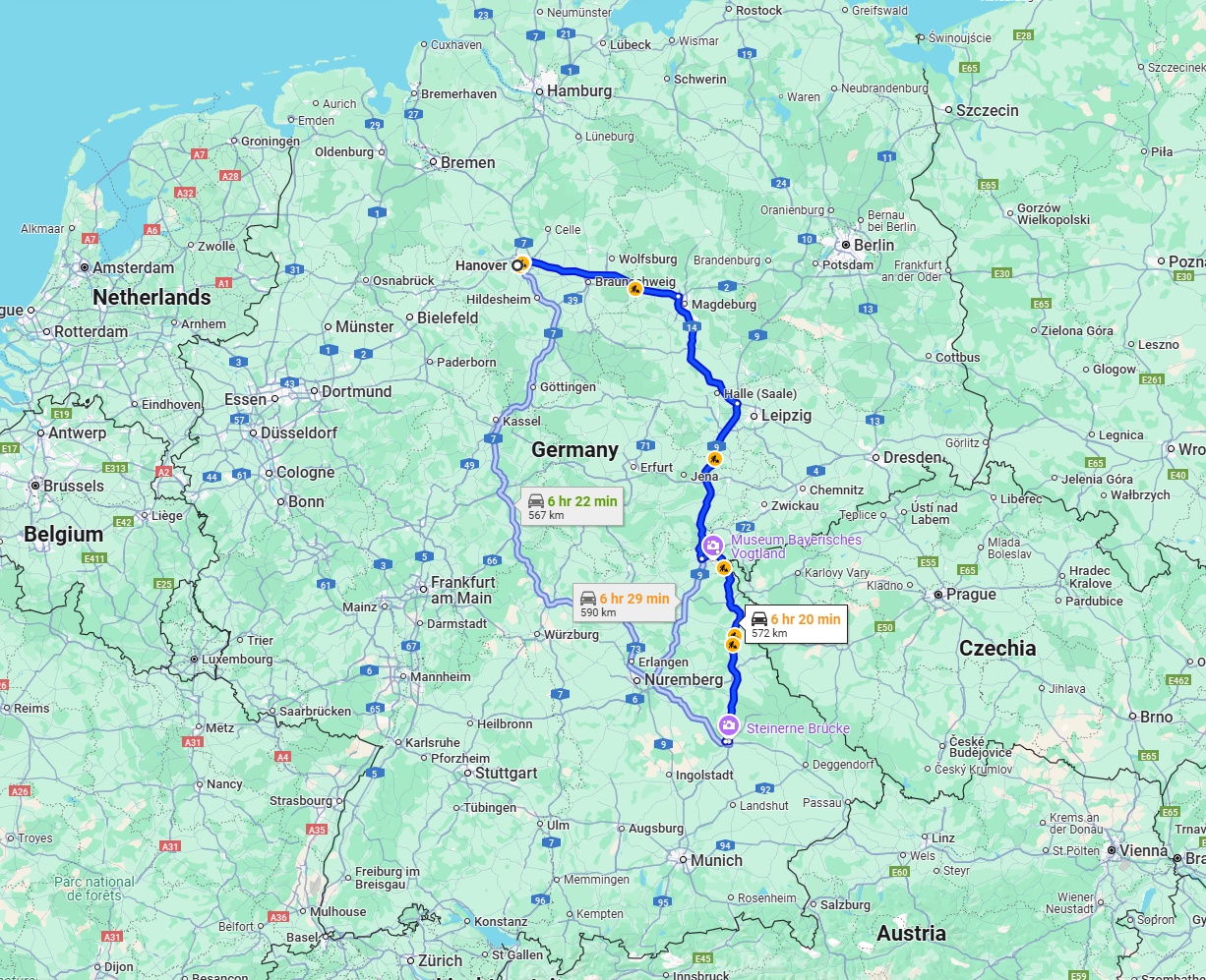 Anreise von Hannover Zu Regensburg Über via A93