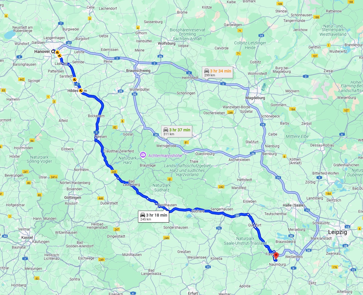Anreise von Hannover Zu Saale Über via B243