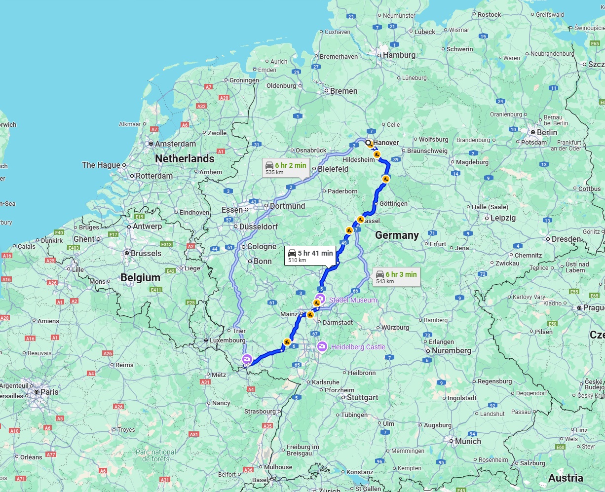 Anreise von Hannover Zu Saarbrücken Über via A7