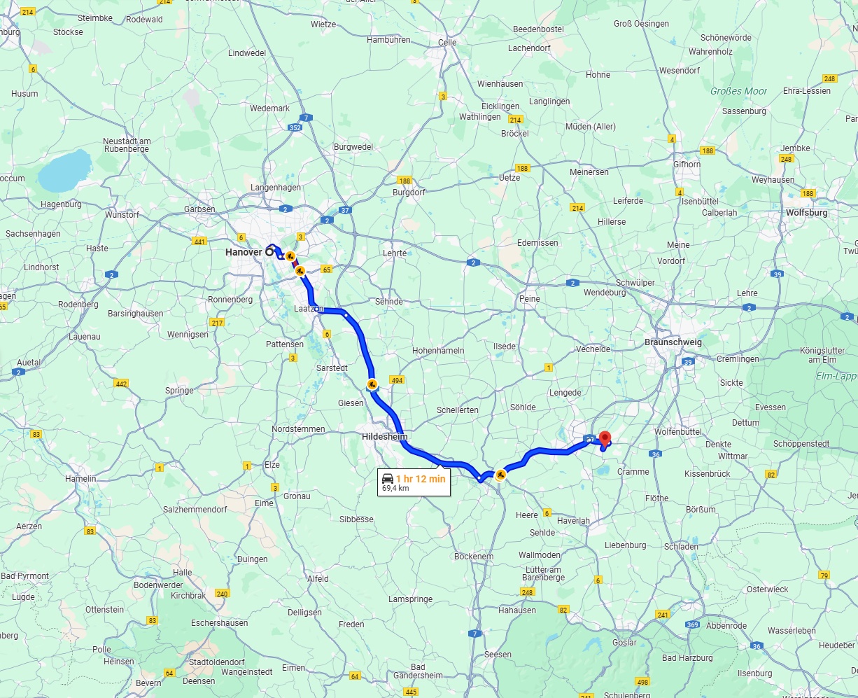 Anreise von Hannover Zu Salzgitter Über via A7
