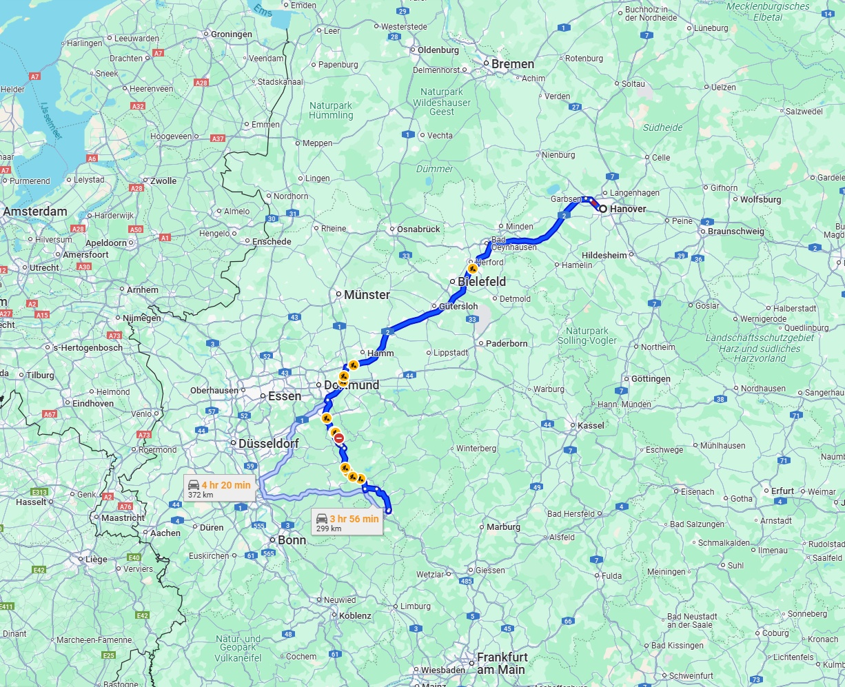 Anreise von Hannover Zu Siegen Über via A2
