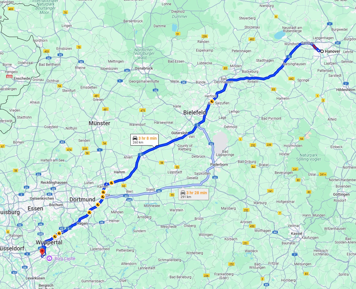 Anreise von Hannover Zu Solingen Über via A2