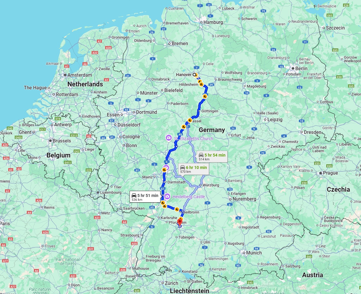 Anreise von Hannover Zu Stuttgart Über via A7