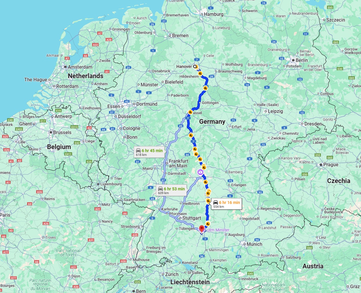 Anreise von Hannover Zu Ulm Über via A7