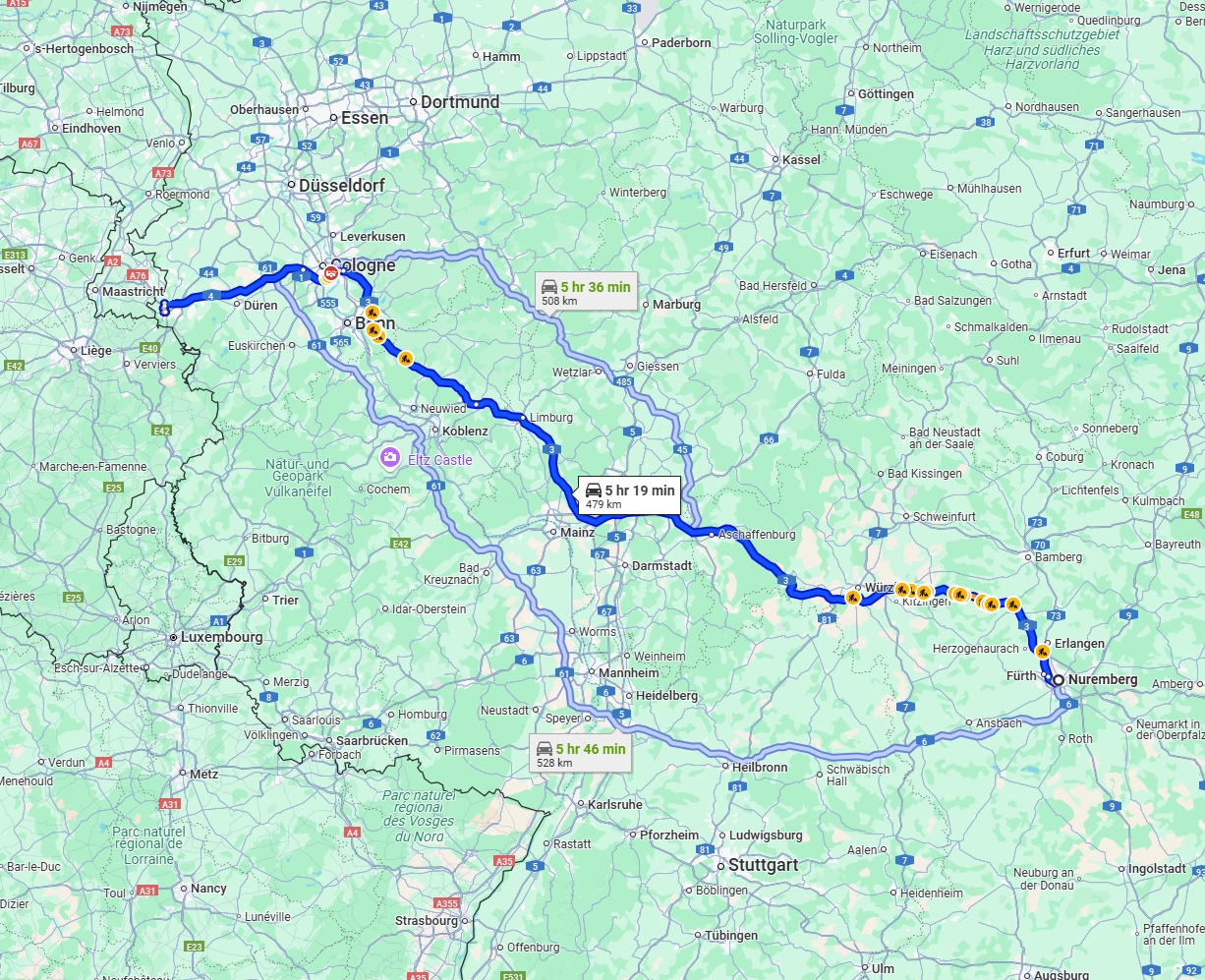 Anreise von Nürnberg Zu Aachen Über via A3