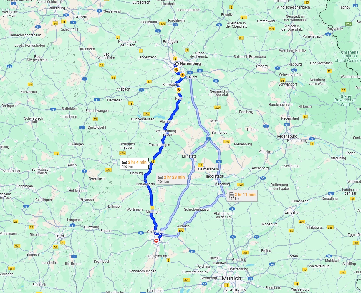 Anreise von Nürnberg Zu Augsburg Über via B2