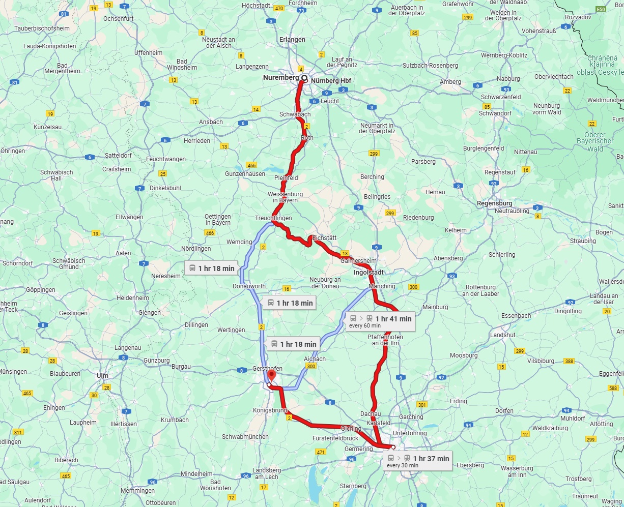 Anreise von Nürnberg Zu Augsburg Über 