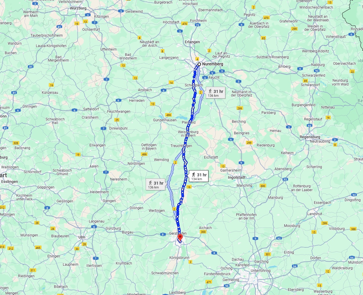 Anreise von Nürnberg Zu Augsburg Über 
