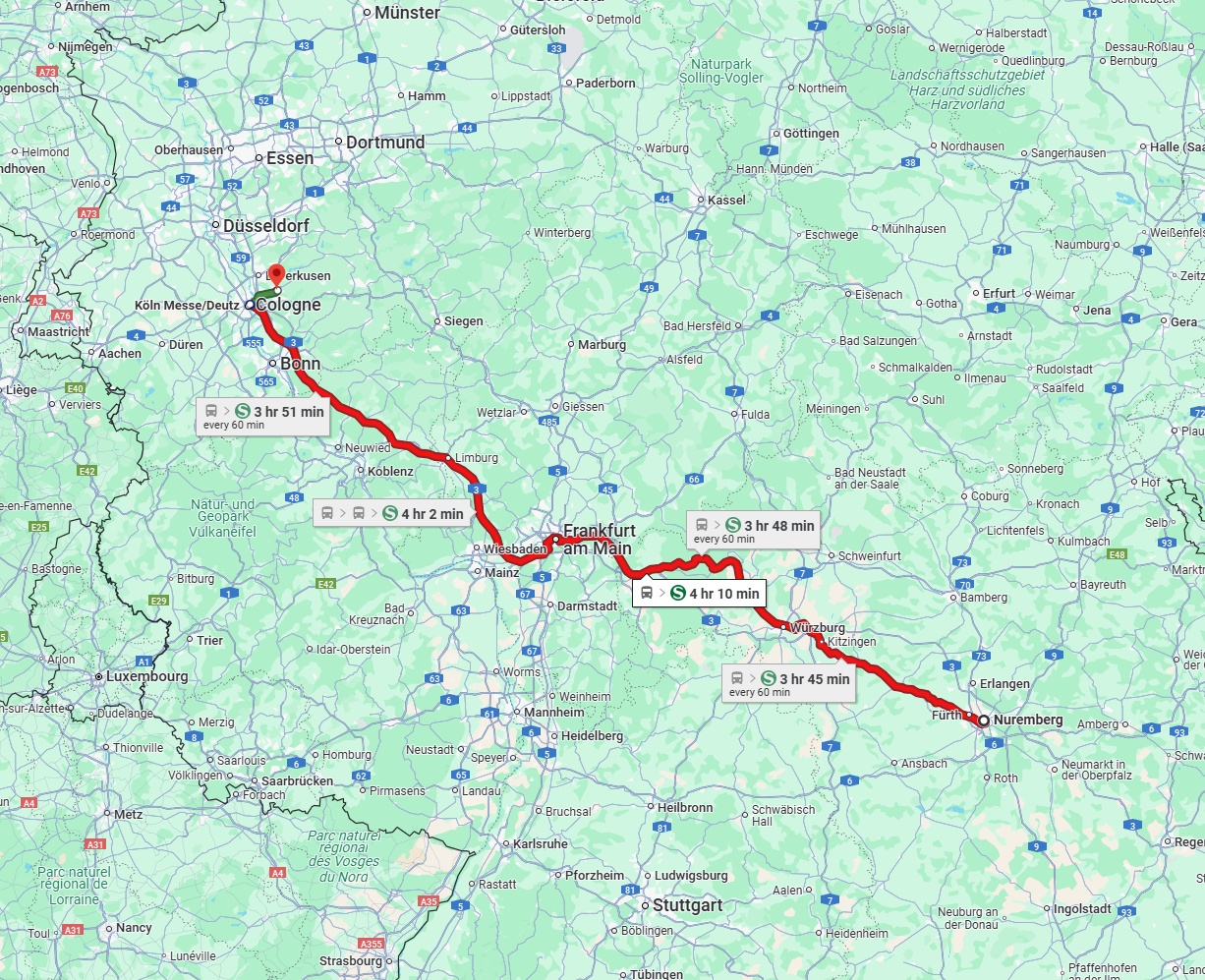 Anreise von Nürnberg Zu Bergisch Gladbach Über 