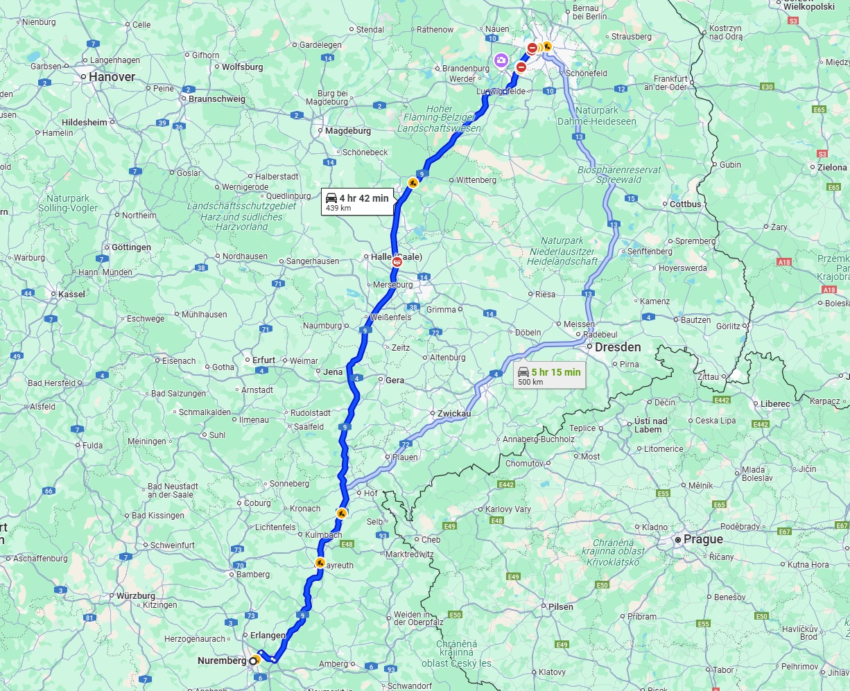 Anreise von Nürnberg Zu Berlin Über via A9