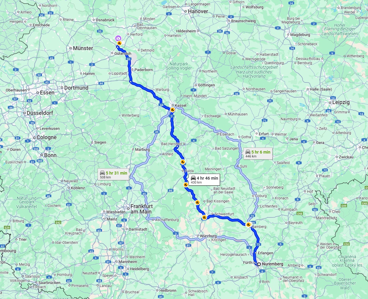 Anreise von Nürnberg Zu Bielefeld Über via A7