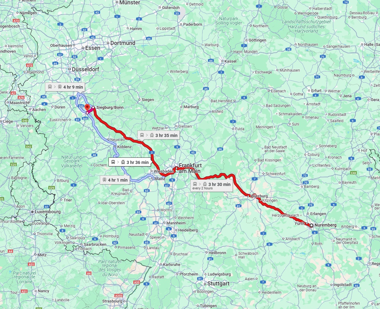 Anreise von Nürnberg Zu Bonn Über 