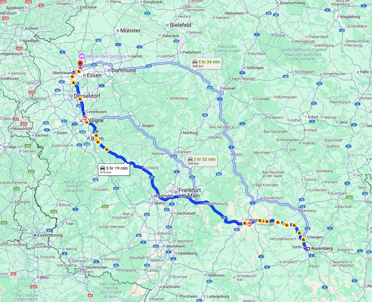 Anreise von Nürnberg Zu Bottrop Über via A3
