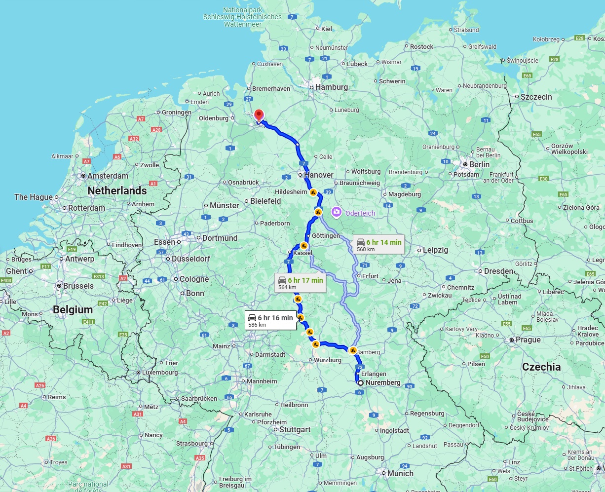 Anreise von Nürnberg Zu Bremen Über via A7