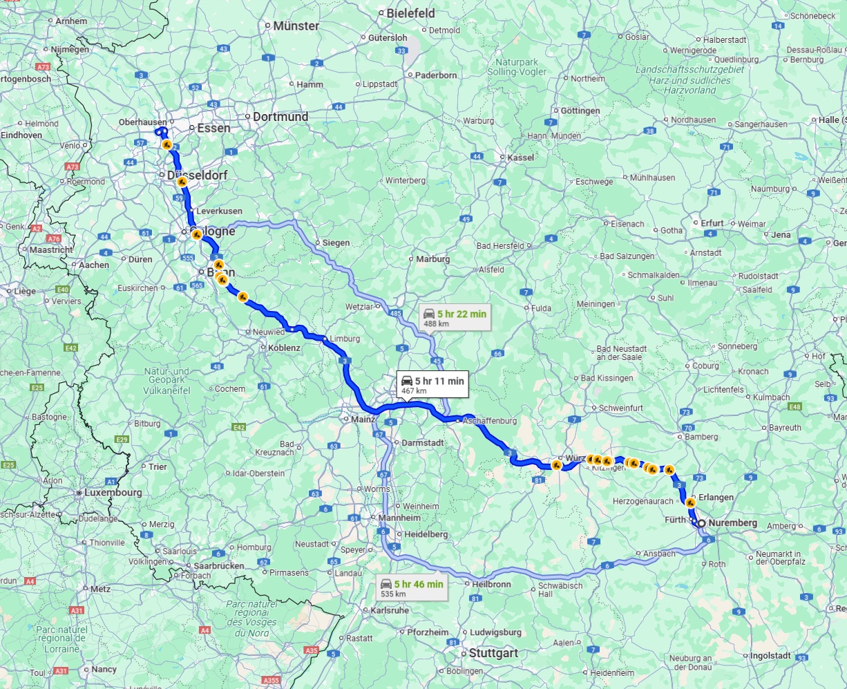 Anreise von Nürnberg Zu Duisburg Über via A3