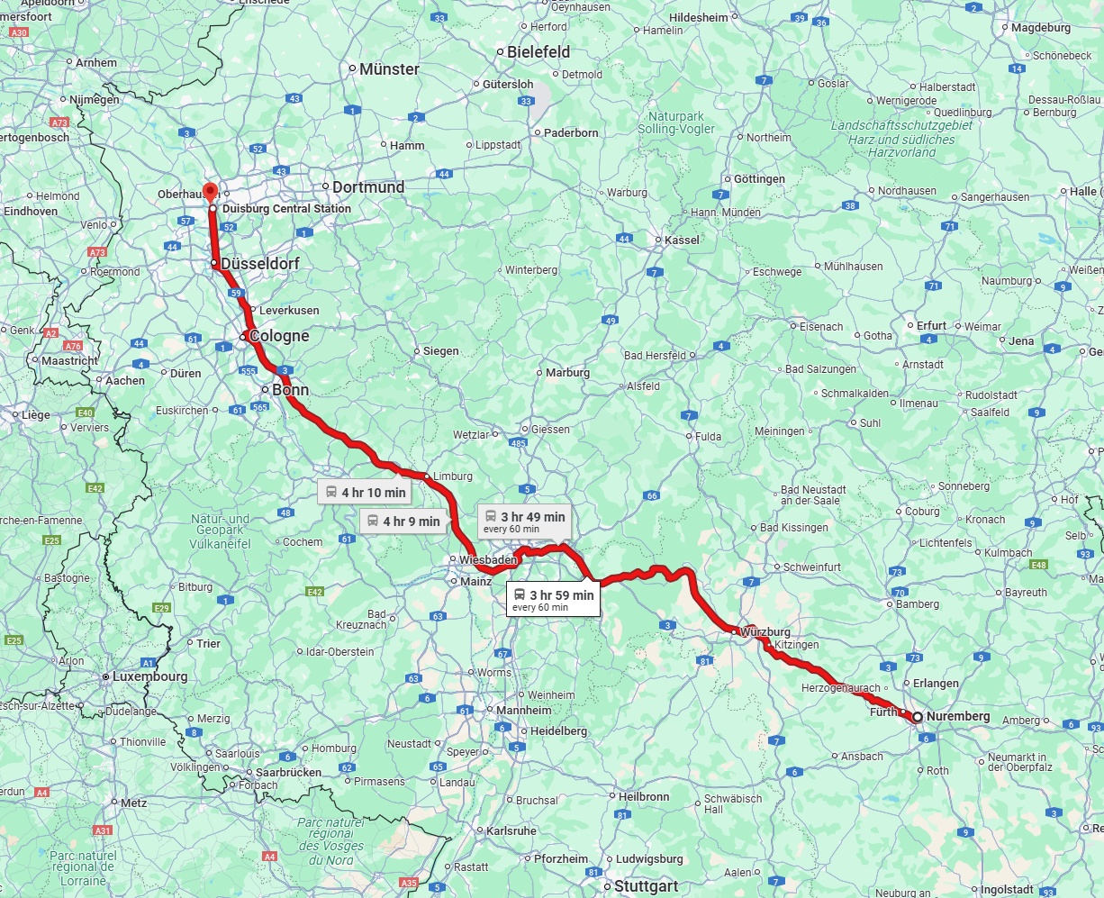 Anreise von Nürnberg Zu Duisburg Über 