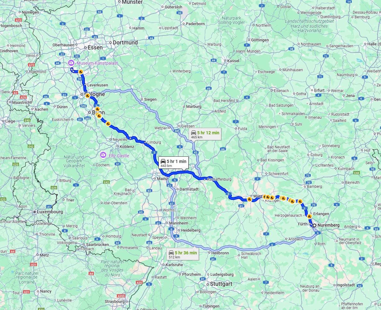 Anreise von Nürnberg Zu Düsseldorf Über via A3