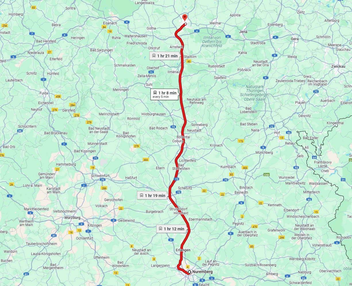 Anreise von Nürnberg Zu Erfurt Über 