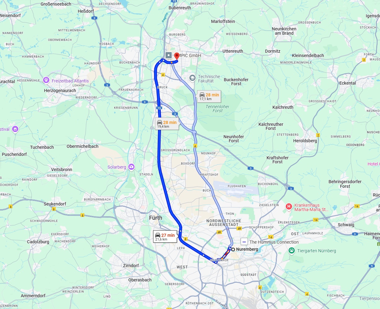 Anreise von Nürnberg Zu Erlangen Über via A73