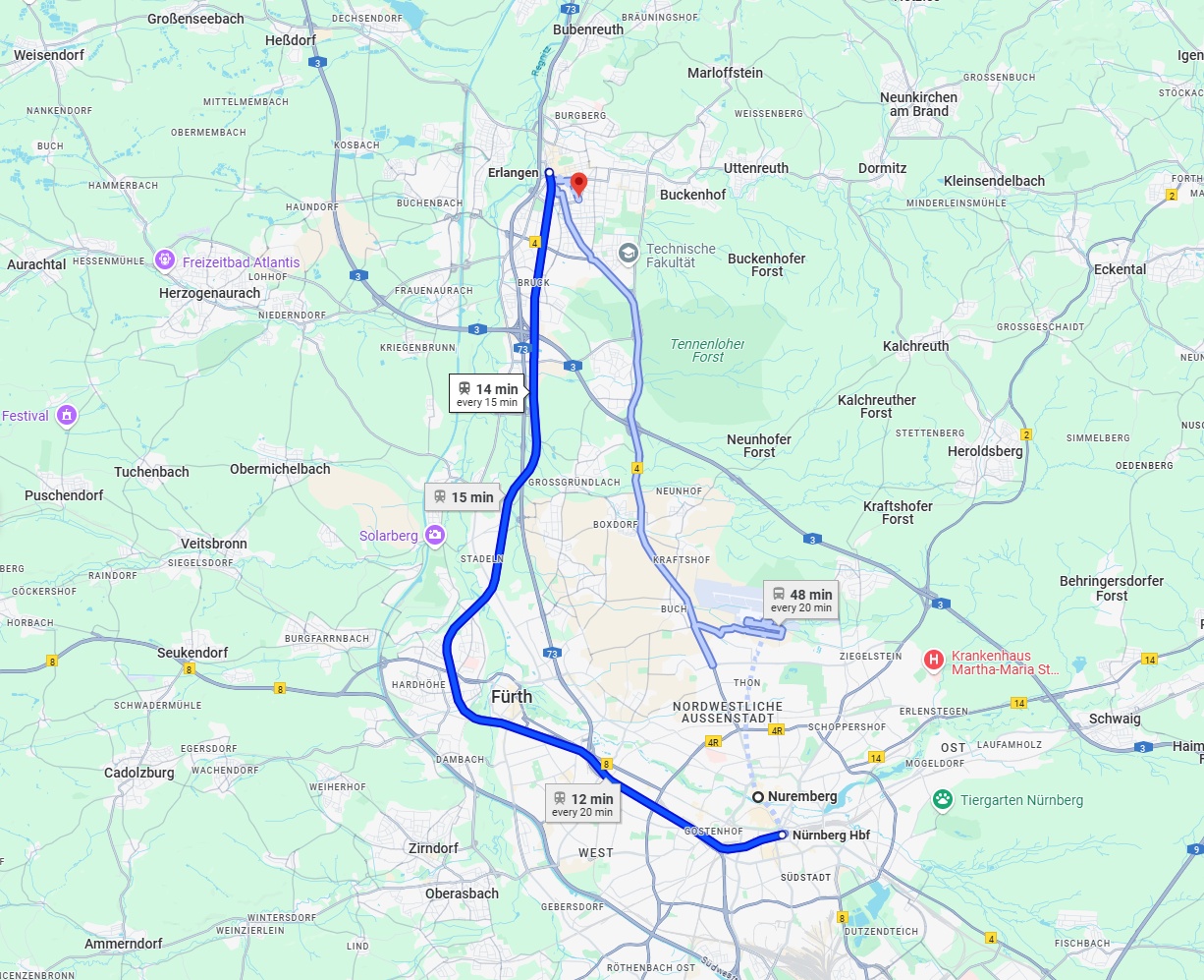 Anreise von Nürnberg Zu Erlangen Über 