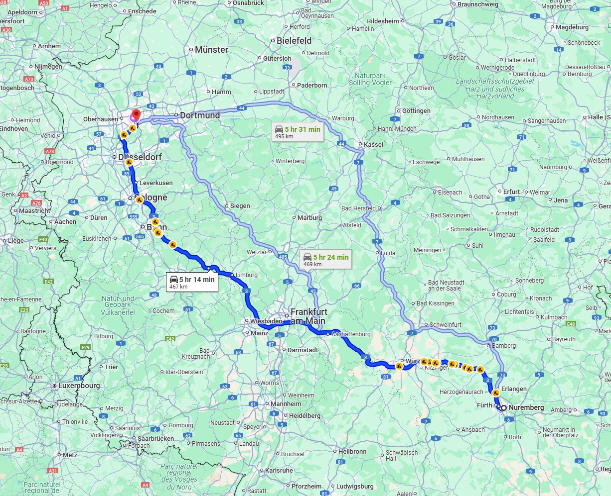 Anreise von Nürnberg Zu Essen Über via A3