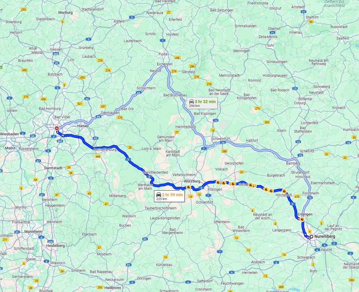 Anreise von Nürnberg Zu Frankfurt am Main Über via A3