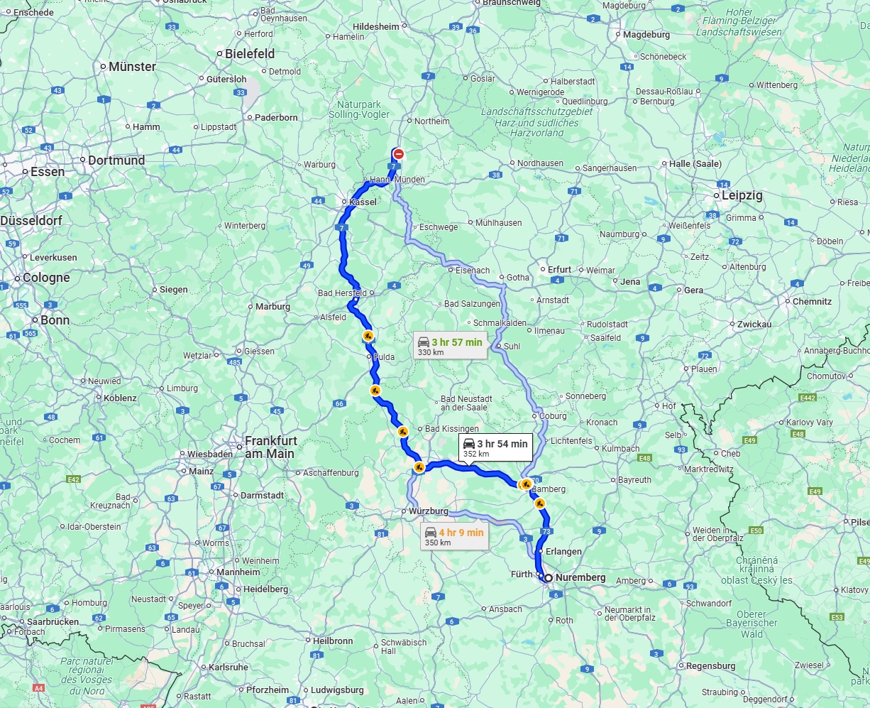 Anreise von Nürnberg Zu Göttingen Über via A7