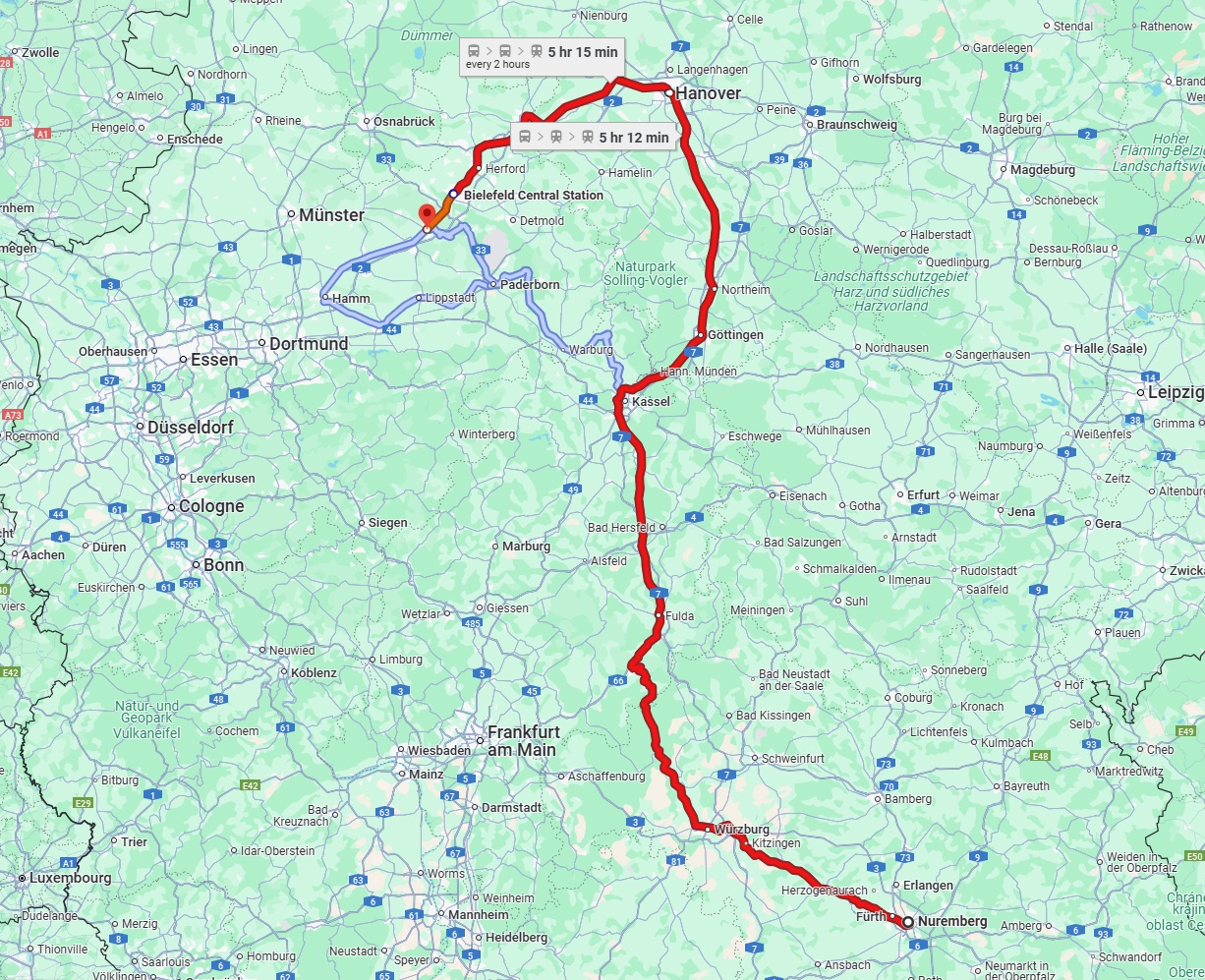 Anreise von Nürnberg Zu Gütersloh Über 