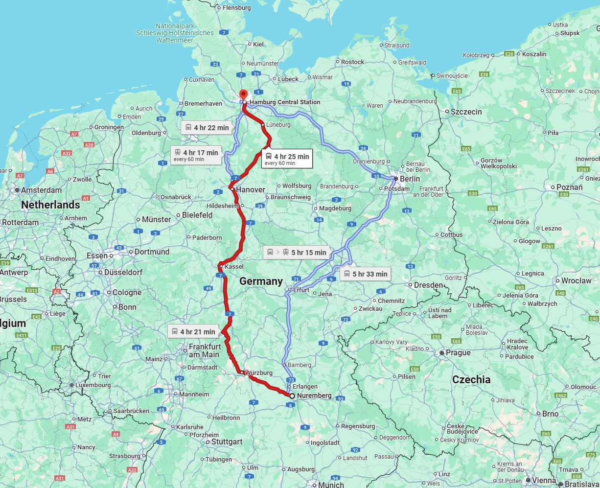 Anreise von Nürnberg Zu Hamburg Über 