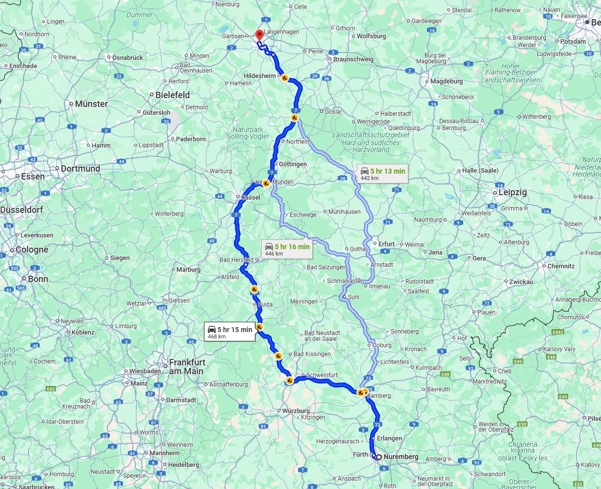 Anreise von Nürnberg Zu Hannover Über via A7