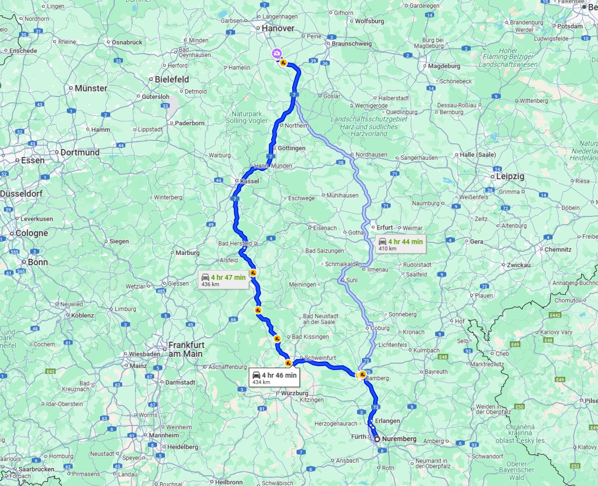 Anreise von Nürnberg Zu Hildesheim Über via A7