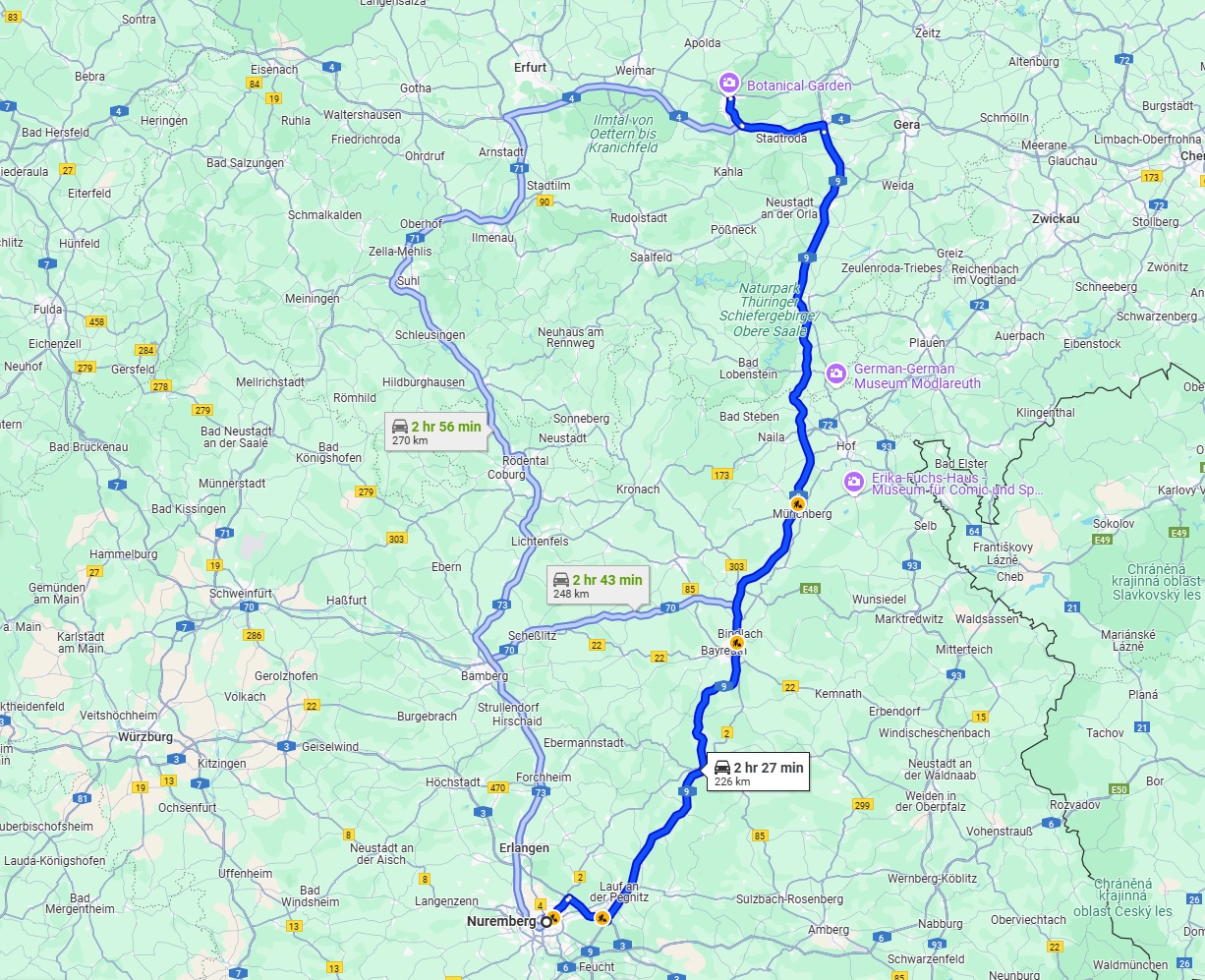 Anreise von Nürnberg Zu Jena Über via A9