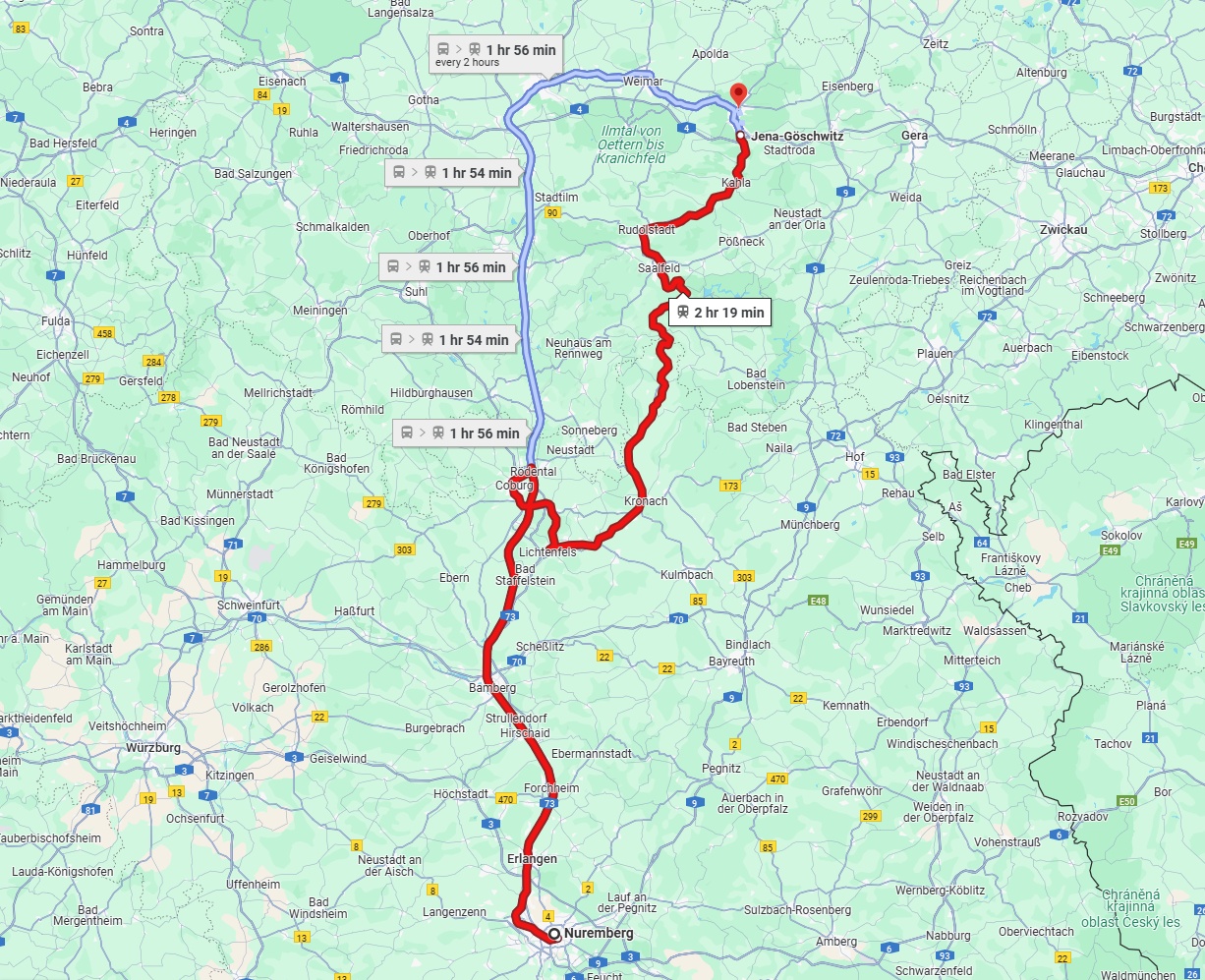 Anreise von Nürnberg Zu Jena Über 