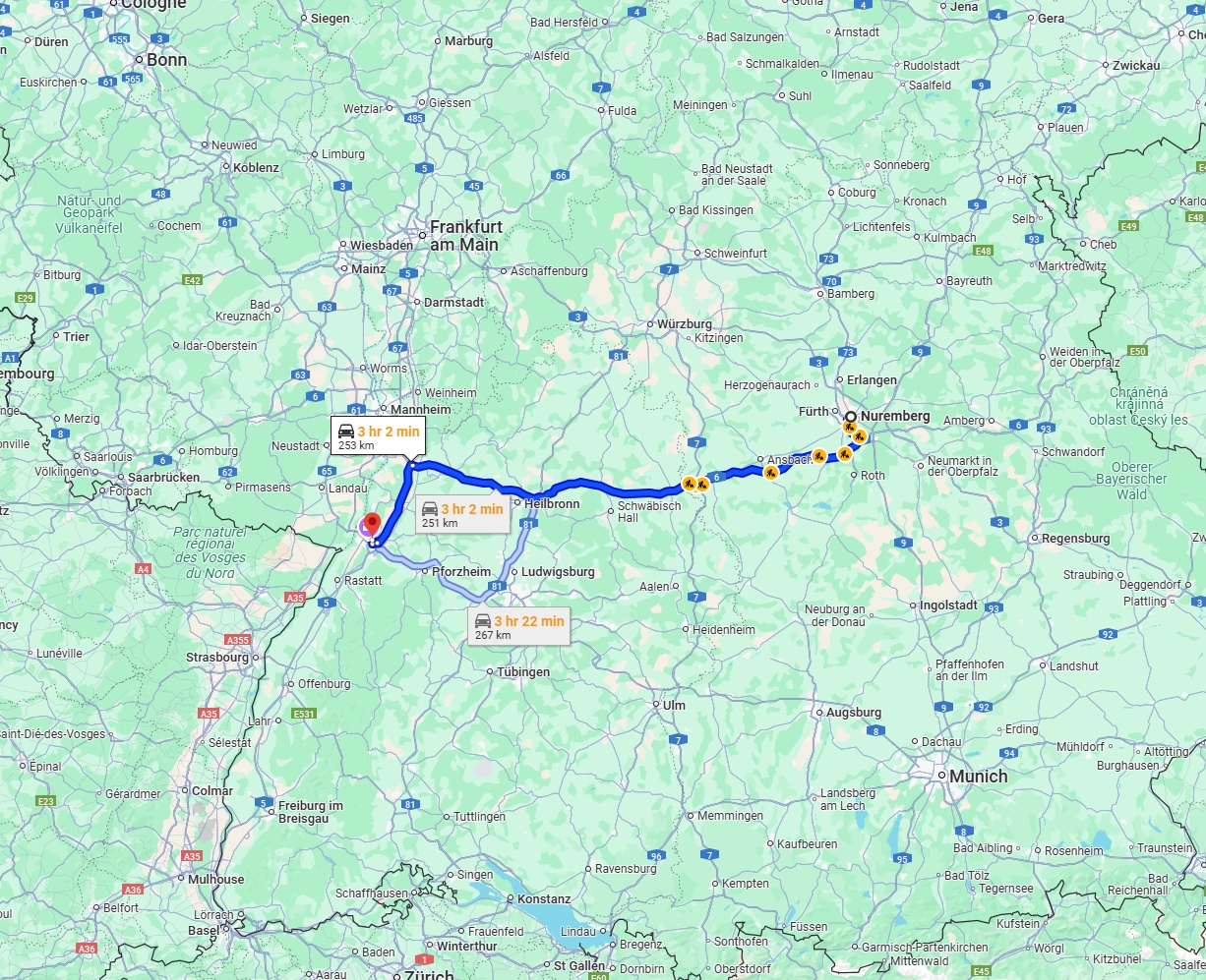 Anreise von Nürnberg Zu Karlsruhe Über via A6