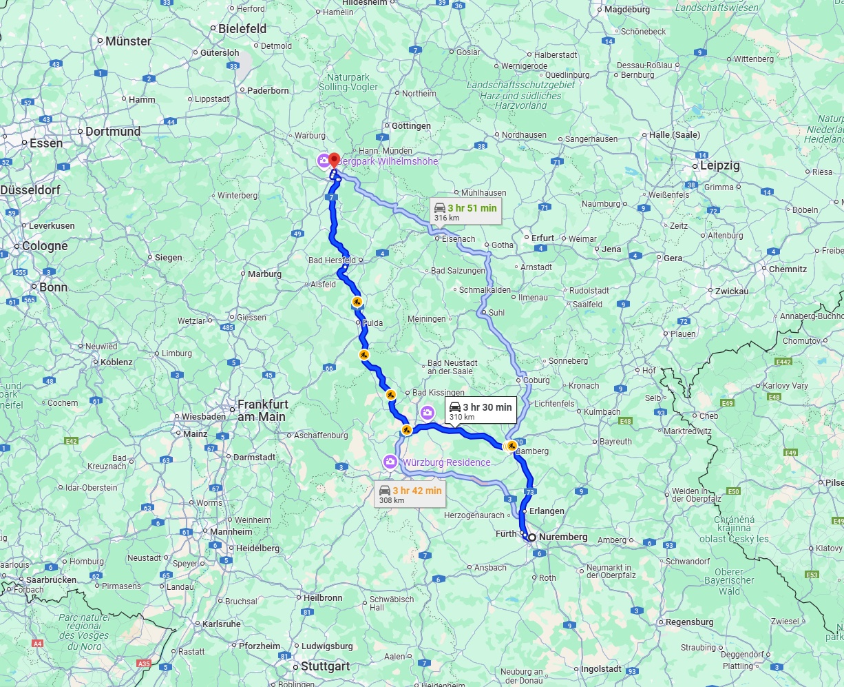 Anreise von Nürnberg Zu Kassel Über via A7