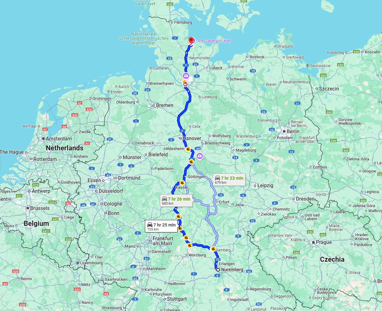 Anreise von Nürnberg Zu Kiel Über via A7
