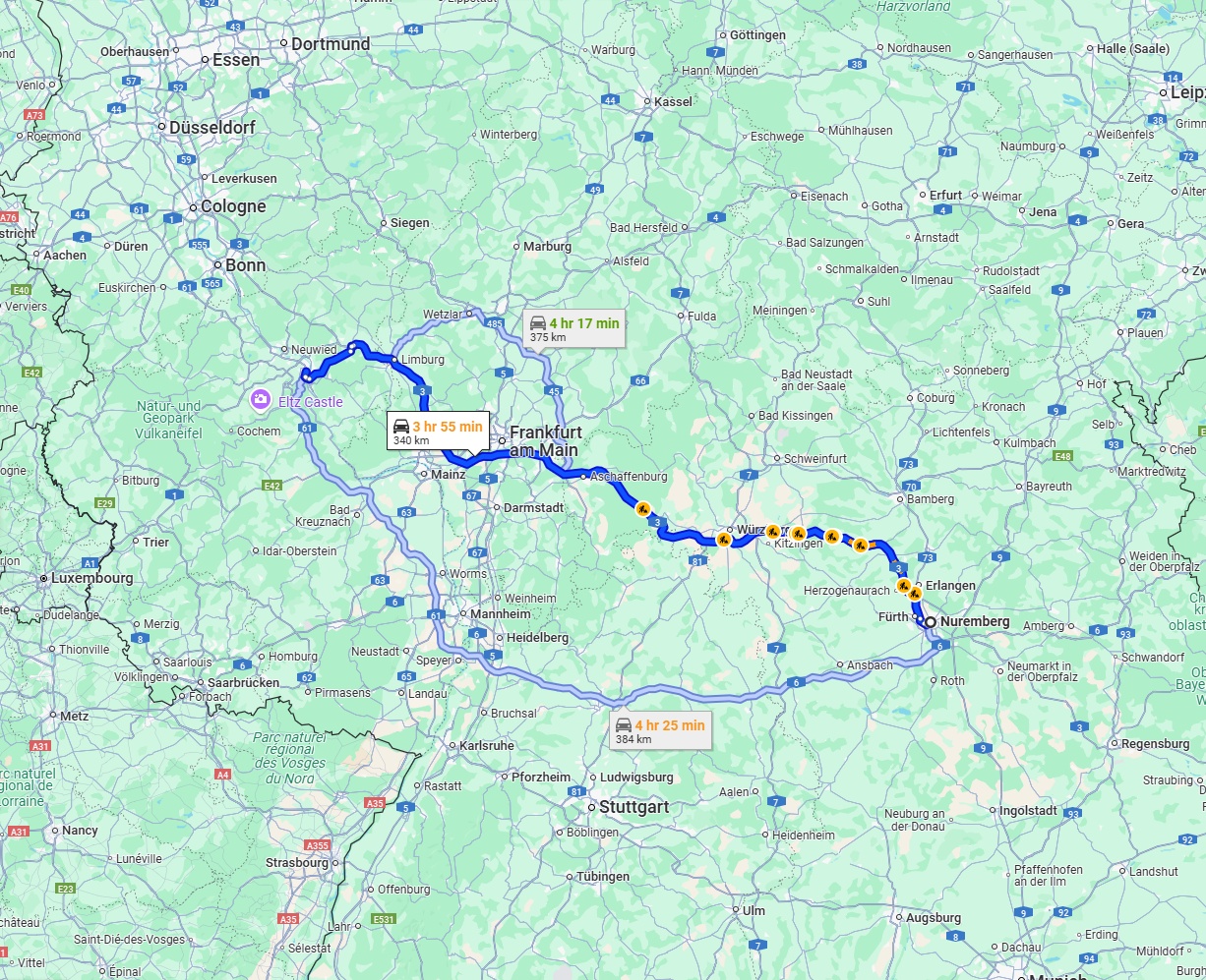 Anreise von Nürnberg Zu Koblenz Über via A3
