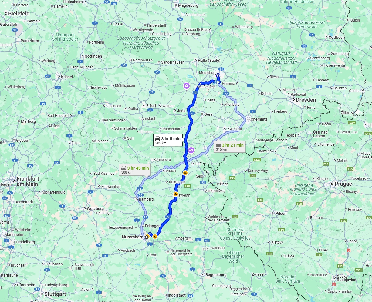 Anreise von Nürnberg Zu Leipzig Über via A9