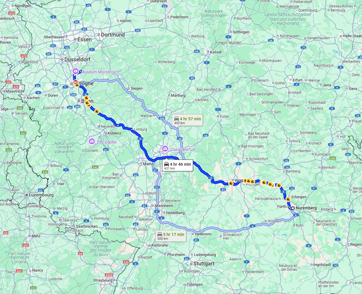 Anreise von Nürnberg Zu Leverkusen Über via A3