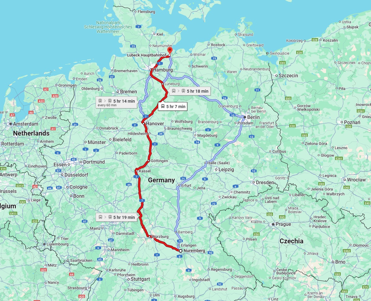 Anreise von Nürnberg Zu Lübeck Über 