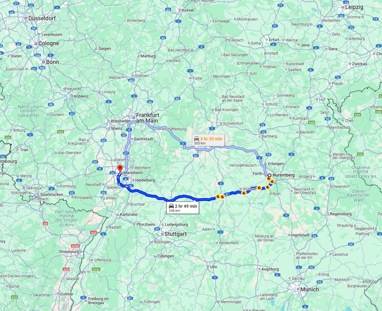 Anreise von Nürnberg Zu Ludwigshafen am Rhein Über via A6