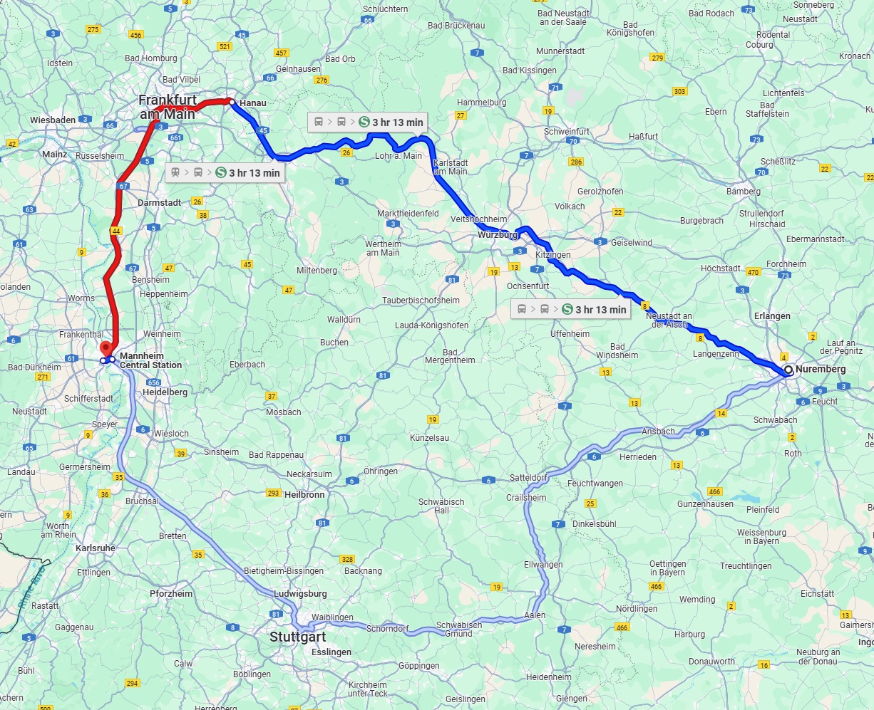 Anreise von Nürnberg Zu Ludwigshafen am Rhein Über 