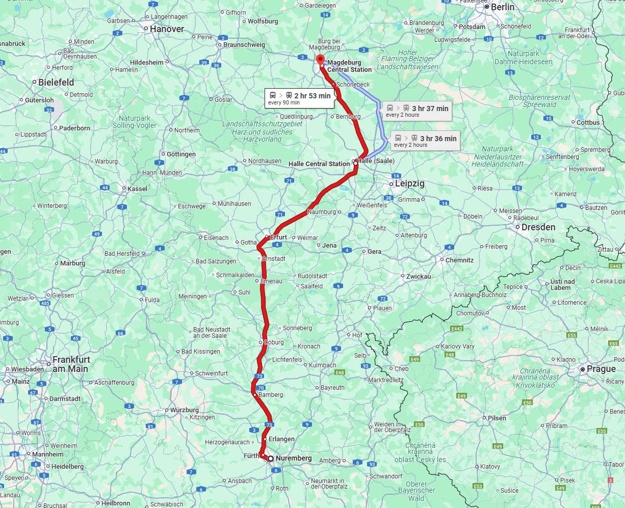 Anreise von Nürnberg Zu Magdeburg Über 