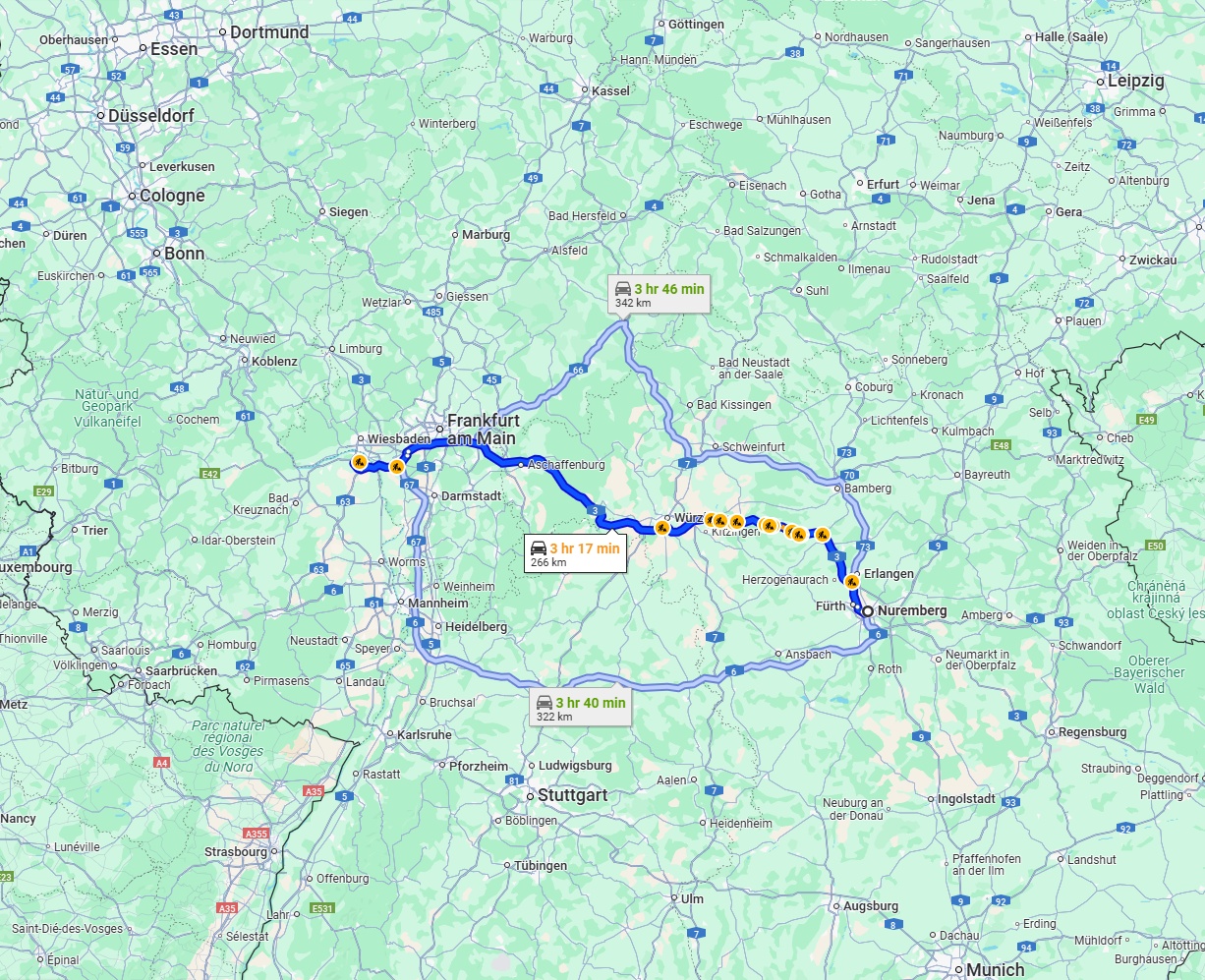 Anreise von Nürnberg Zu Mainz Über via A3