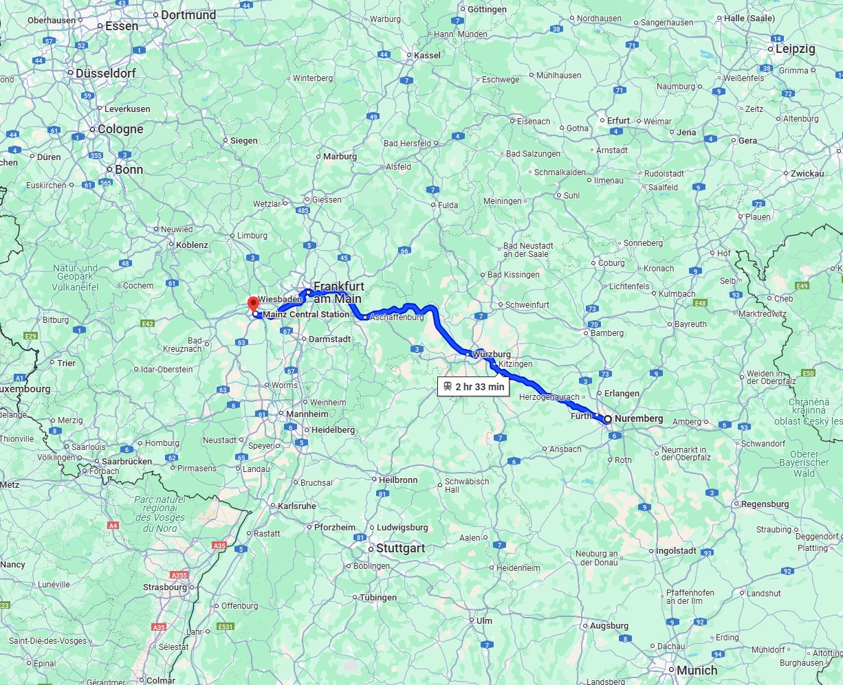 Anreise von Nürnberg Zu Mainz Über 