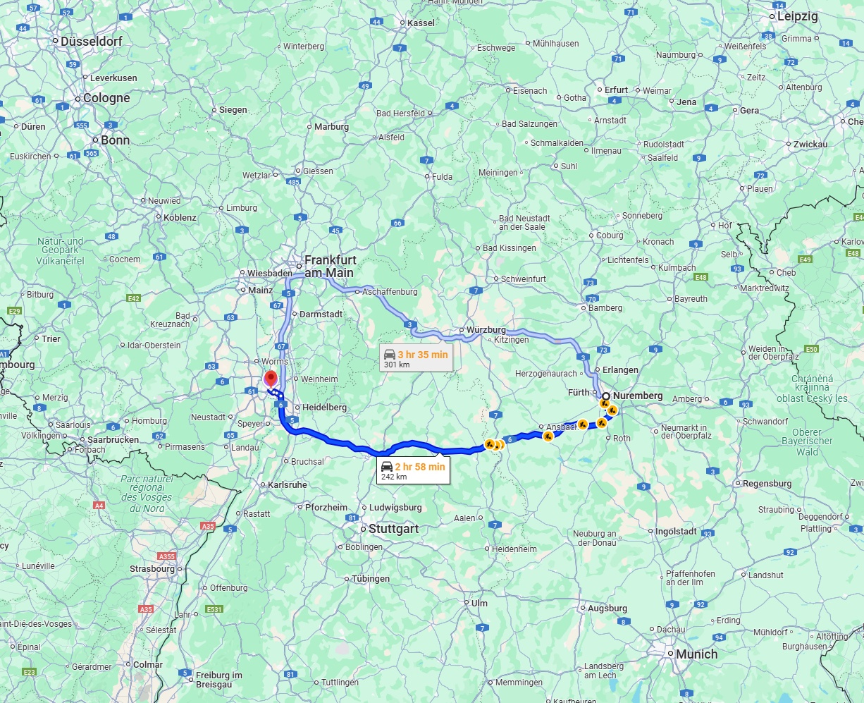 Anreise von Nürnberg Zu Mannheim Über via A6