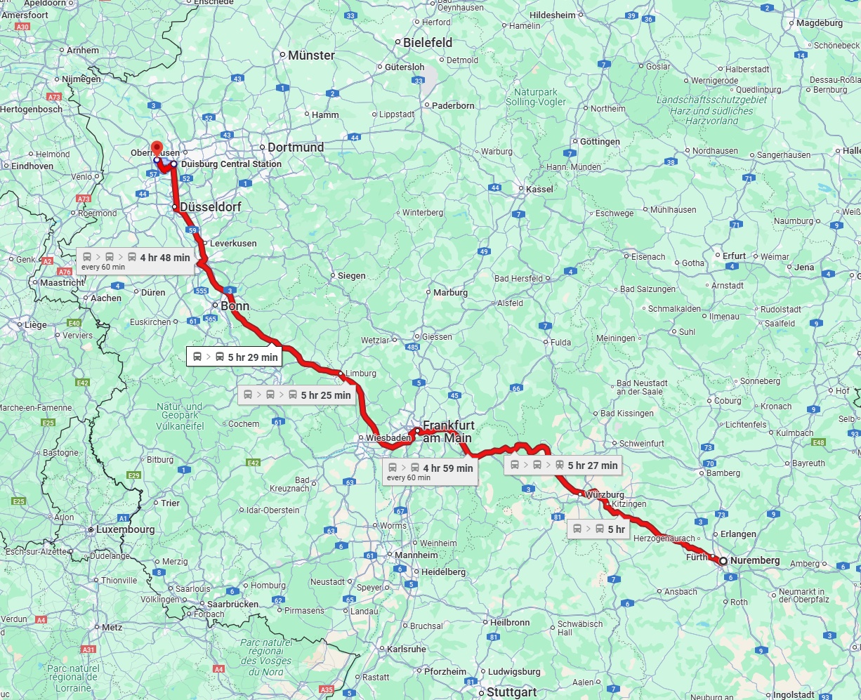 Anreise von Nürnberg Zu Moers Über 